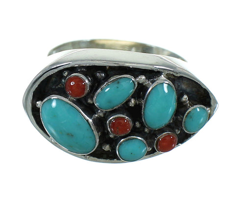 Genuine Sterling Silver Coral And Turquoise Southwestern Ring Size 8-1/4 YX70168